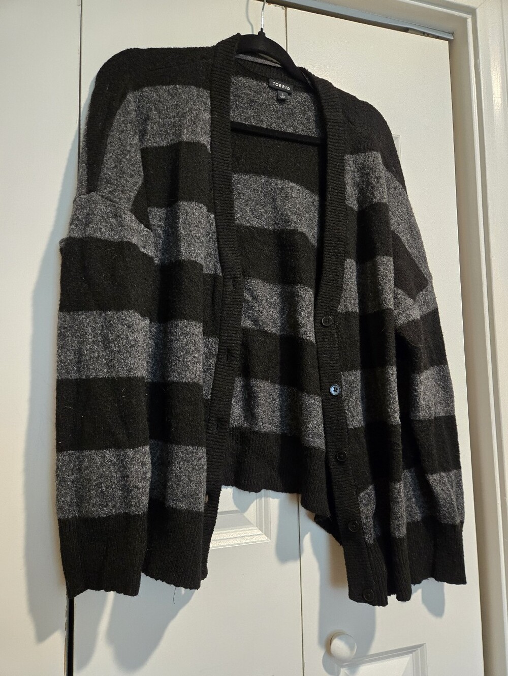 torrid Black & Gray Striped Button-Front Cardigan 2x